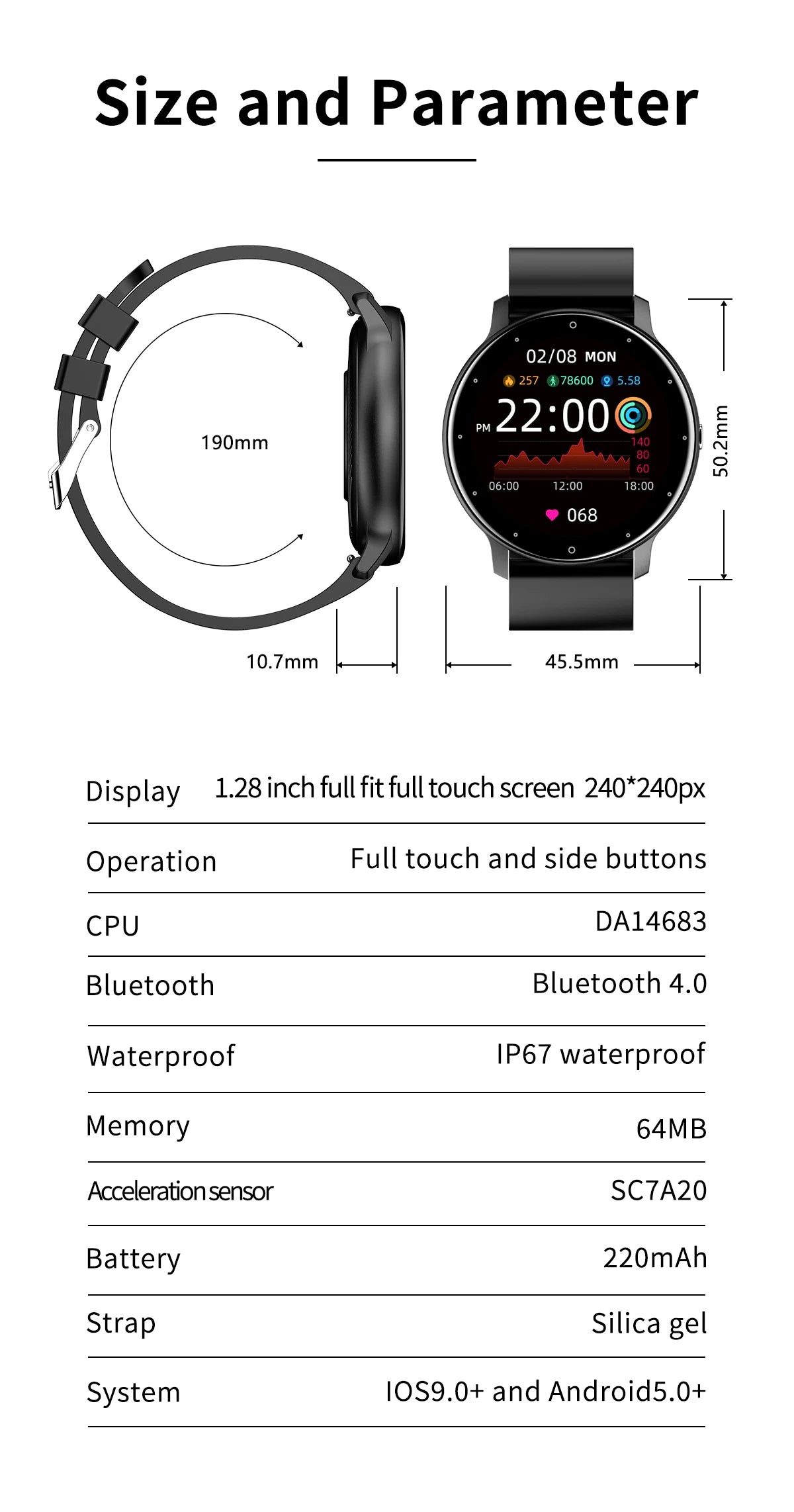 Smartwatch for android, IOS Men/Woman